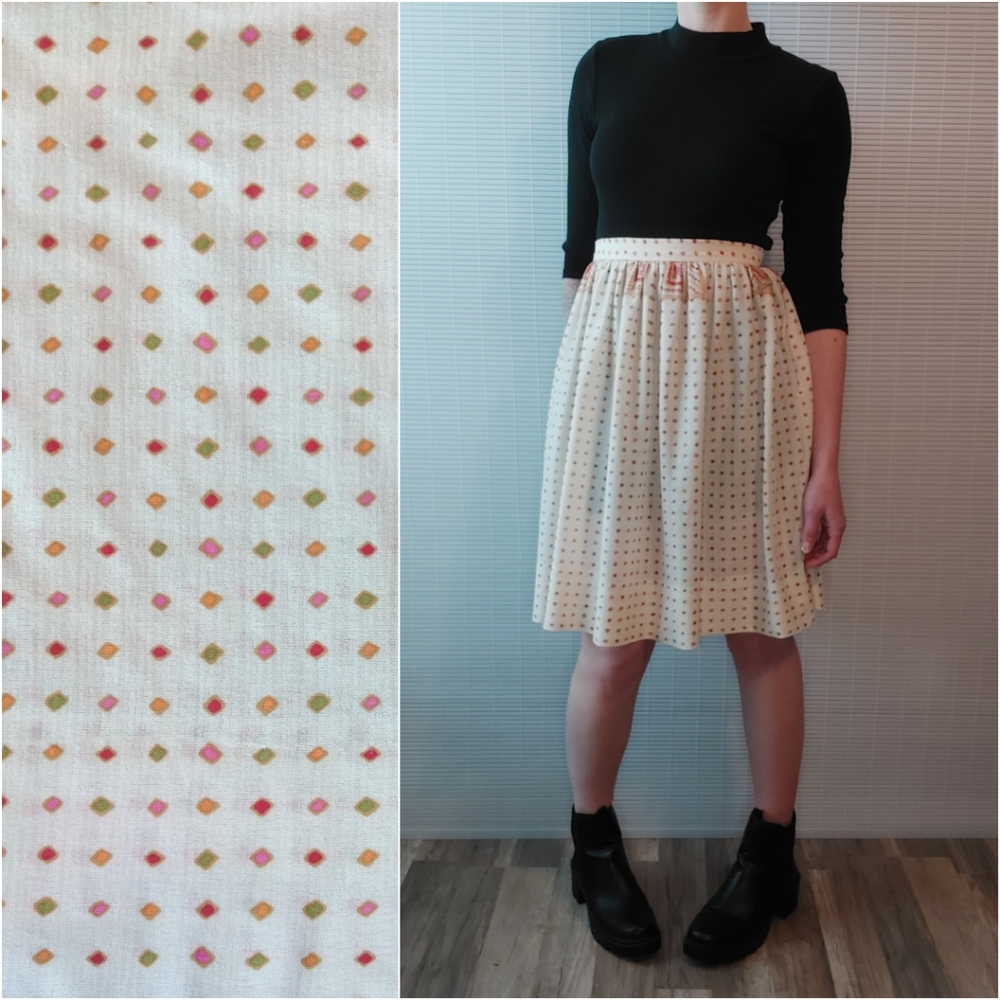Vintage 80s High Waist Secretary Skirt Medium Gathered Full Pleated Printed